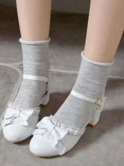 Sweet Lolita Footwear Bows Leather Chunky Heel Lolita Pumps