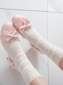 Sweet Lolita Footwear Bows Leather Chunky Heel Lolita Pumps
