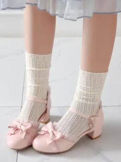Sweet Lolita Footwear Bows Leather Chunky Heel Lolita Pumps