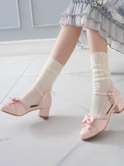 Sweet Lolita Footwear Bows Leather Chunky Heel Lolita Pumps