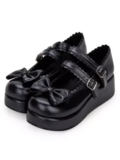 Sweet Lolita Footwear Bow Frill Strappy Buckle Platform Lolita Shoes