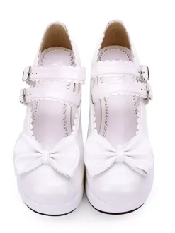 Sweet Lolita Footwear Bow Frill Strappy Buckle Platform Lolita Shoes