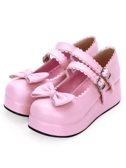 Sweet Lolita Footwear Bow Frill Strappy Buckle Platform Lolita Shoes