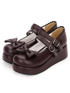 Sweet Lolita Footwear Bow Frill Strappy Buckle Platform Lolita Shoes