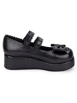 Sweet Lolita Footwear Bow Frill Strappy Buckle Platform Lolita Shoes