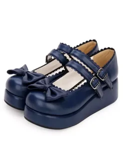 Sweet Lolita Footwear Bow Frill Strappy Buckle Platform Lolita Shoes