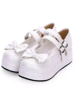 Sweet Lolita Footwear Bow Frill Strappy Buckle Platform Lolita Shoes