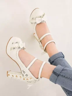 Sweet Lolita Footwear Bows Round Toe Lace Up Leather Lolita Pumps