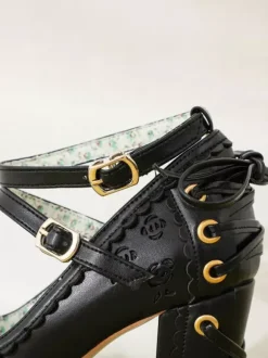 Sweet Lolita Footwear Bows Round Toe Lace Up Leather Lolita Pumps