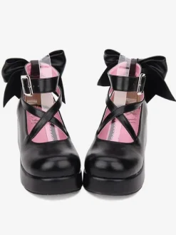 Sweet Lolita Footwear Bow Stappy Buckle Wedge Heel White Lolita Shoes