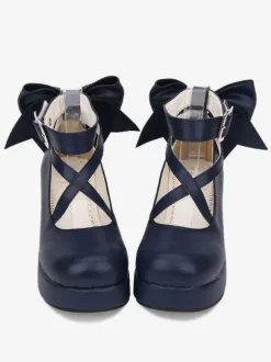 Sweet Lolita Footwear Bow Stappy Buckle Wedge Heel White Lolita Shoes