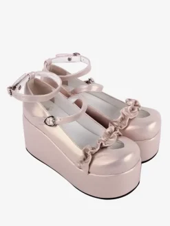Sweet Lolita Footwear Nude Hearts Pattern Butterfly Round Toe PU Leather Lolita Shoes
