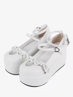 Sweet Lolita Footwear Nude Hearts Pattern Butterfly Round Toe PU Leather Lolita Shoes