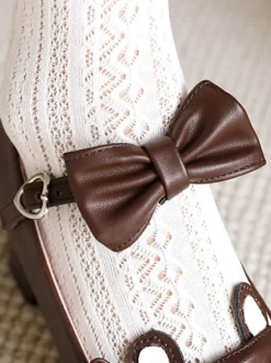 Sweet Lolita Footwear Pink Bowkont Round Toe PU Leather Lolita Pumps