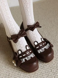 Sweet Lolita Footwear Pink Bowkont Round Toe PU Leather Lolita Pumps
