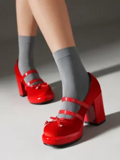 Sweet Lolita Footwear Red Metal Details Bows Round Toe Nubuck Lolita Pumps