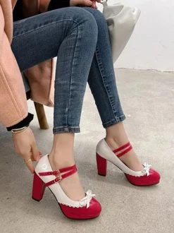 Sweet Lolita Footwear Red Round Toe PU Leather Lolita Shoes