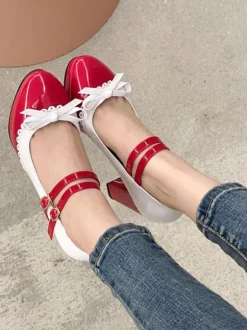 Sweet Lolita Footwear Red Round Toe PU Leather Lolita Shoes