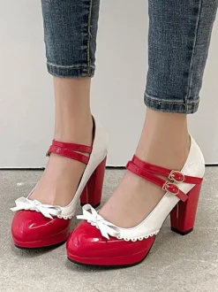Sweet Lolita Footwear Red Round Toe PU Leather Lolita Shoes