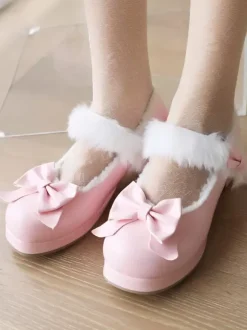 Sweet Lolita Footwear Red Bows Round Toe PU Leather Lolita Shoes