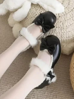 Sweet Lolita Footwear Red Bows Round Toe PU Leather Lolita Shoes