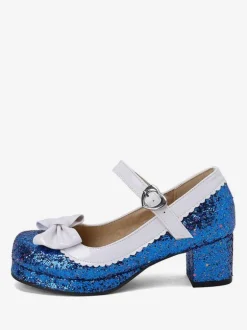 Sweet Lolita Footwear Silver Bows Sequins Round Toe PU Leather Lolita Shoes