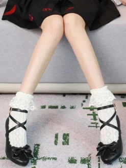 Sweet Lolita Footwear White Bows Leather Prism Heel Lolita Shoes