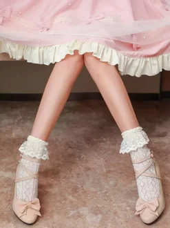 Sweet Lolita Footwear White Bows Leather Prism Heel Lolita Shoes