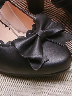 Sweet Lolita Footwear White Bows Leather Prism Heel Lolita Shoes