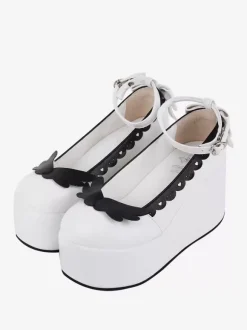 Sweet Lolita Footwear White Two-Tone Butterfly Round Toe PU Leather Lolita Pumps