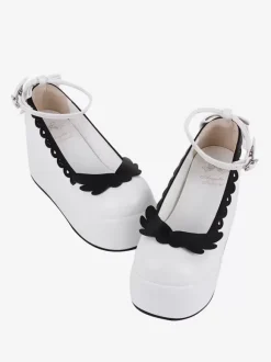 Sweet Lolita Footwear White Two-Tone Butterfly Round Toe PU Leather Lolita Pumps