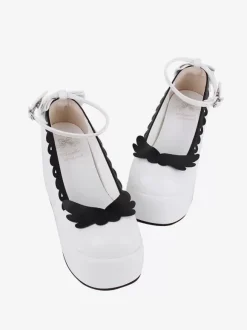 Sweet Lolita Footwear White Two-Tone Butterfly Round Toe PU Leather Lolita Pumps