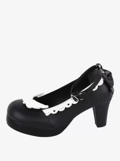 Sweet Lolita Footwear White Bow Bows Round Toe PU Leather Lolita Pumps