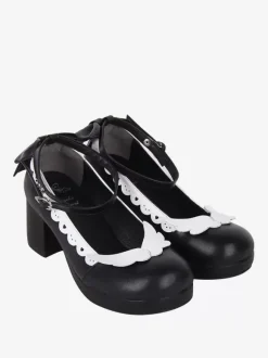 Sweet Lolita Footwear White Bow Bows Round Toe PU Leather Lolita Pumps