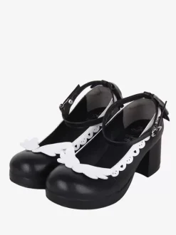 Sweet Lolita Footwear White Bow Bows Round Toe PU Leather Lolita Pumps