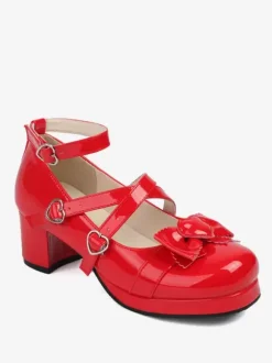 Sweet Lolita Footwear White Bows Round Toe PU Leather Lolita Pumps