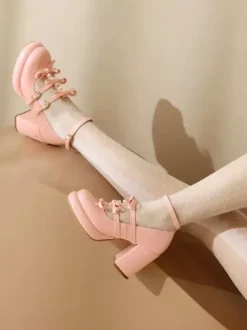 Sweet Lolita Footwear White Bows Round Toe PU Leather Lolita Shoes