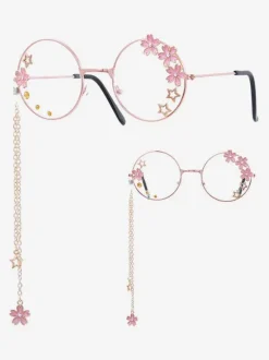 Sweet Lolita Glasses Pink Chains Flowers Stars Round Frame Sunglasses