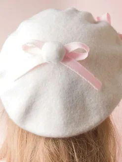 Sweet Lolita Hat Bow Pom Pom Wool Lolita Beret