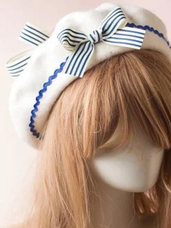 Sweet Lolita Hat Bow Pom Pom Wool Lolita Beret