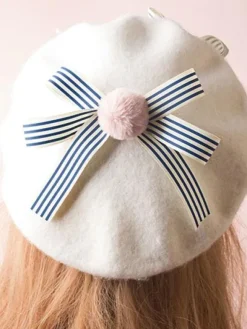 Sweet Lolita Hat Bow Pom Pom Wool Lolita Beret