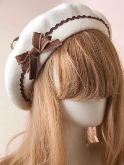 Sweet Lolita Hat Bow Pom Pom Wool Lolita Beret