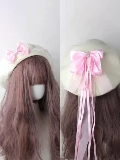 Sweet Lolita Hat Light Sky Blue Bows Ruffles Accessory Color Block Polyester Lolita Accessories