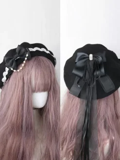 Sweet Lolita Hat Light Sky Blue Bows Ruffles Accessory Color Block Polyester Lolita Accessories