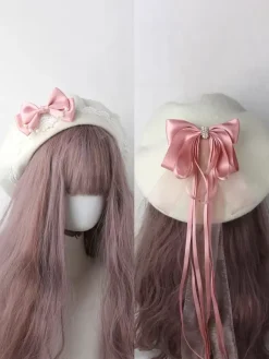 Sweet Lolita Hat Light Sky Blue Bows Ruffles Accessory Color Block Polyester Lolita Accessories