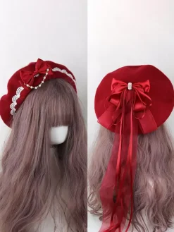 Sweet Lolita Hat Light Sky Blue Bows Ruffles Accessory Color Block Polyester Lolita Accessories
