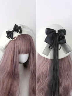 Sweet Lolita Hat Light Sky Blue Bows Ruffles Accessory Color Block Polyester Lolita Accessories