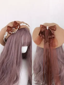 Sweet Lolita Hat Light Sky Blue Bows Ruffles Accessory Color Block Polyester Lolita Accessories