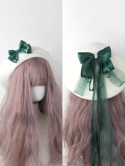 Sweet Lolita Hat Light Sky Blue Bows Ruffles Accessory Color Block Polyester Lolita Accessories