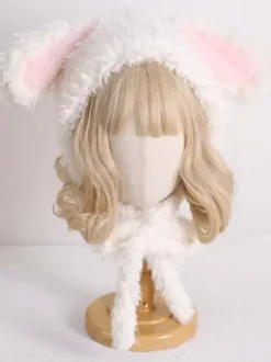 Sweet Lolita Hat Pink Rabbit Ears Plush Warm Accessories